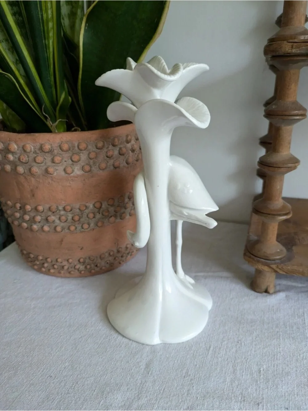RARE Retro 1980's FITZ & FLOYD JAPAN Flamingo PORCELAIN Candle Holder White - Picture 6 of 7